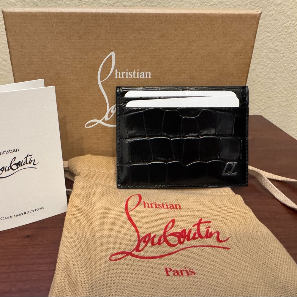 Christian Louboutin Black Croc-Embossed Card Holder